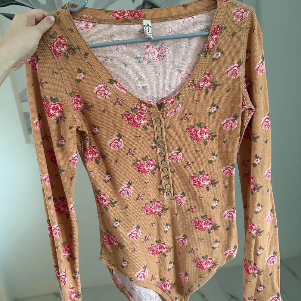 Free People Pink Fitted Long Sleeve Bodysuit
